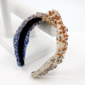 Mixed shape ombre sequins hairband knotted headband with mixed shape crystals women headband